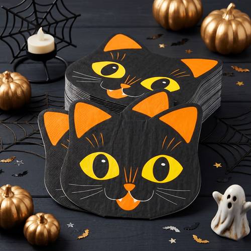 16pcs of halloween themed paper napkins shaped like black cats disposable decorations for halloween birthday parties
