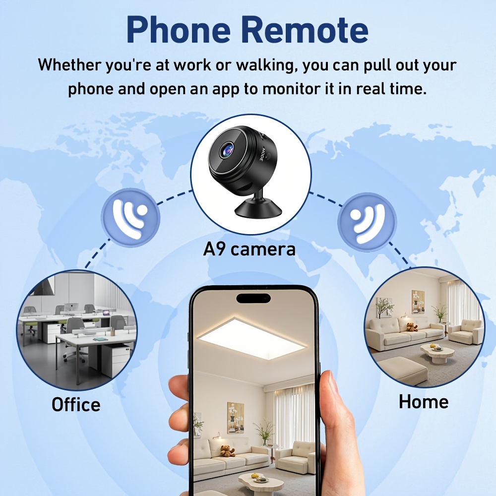 a9 wireless camera 480p sd indoor security camera with built in magnet usb powered rechargeable   wi fi   self   mounting app control audio alerts and portable design ideal for home surveillance Product details 3