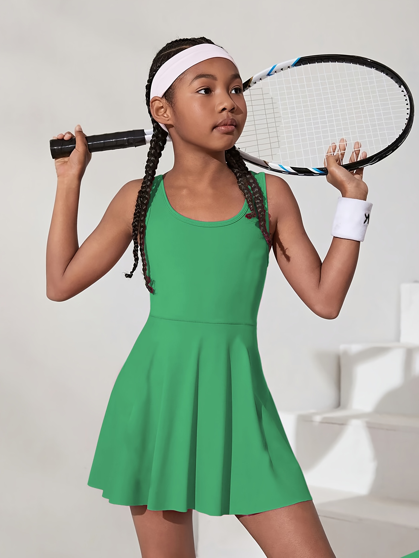 Girls' Athletic Tennis Dress Sleeveless with Elastic Waistband, Flared  Skirt Sports Outfit for Tennis, Gym, Casual Active Girls' Clothing, 