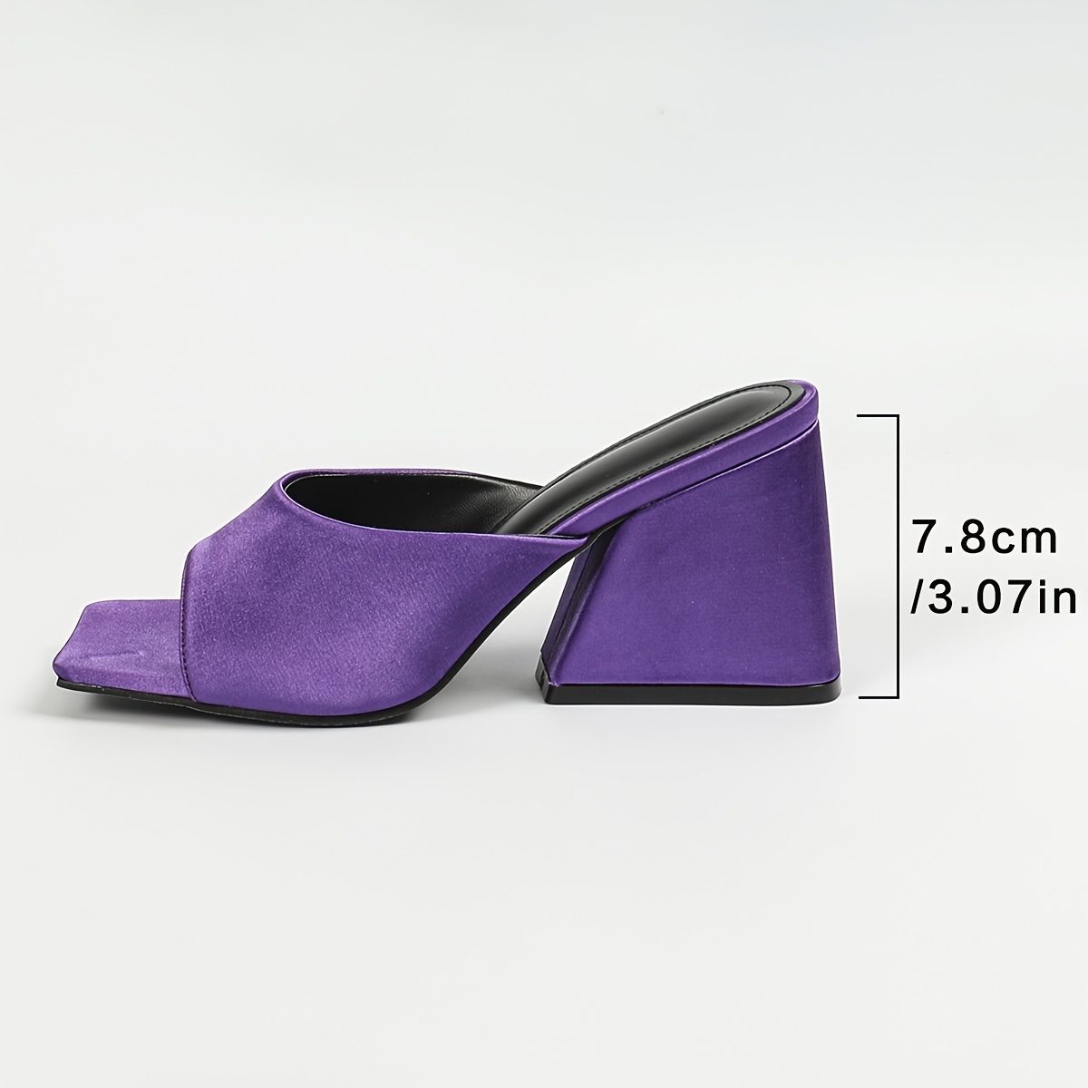 1 Pair Women'S Plus Size Satin Sandals - Sexy Block Heel Square Toe Strappy Back High Heel Slides - All-Season Solid Color Slip-On Shoes with PU Inner & Rubber Sole