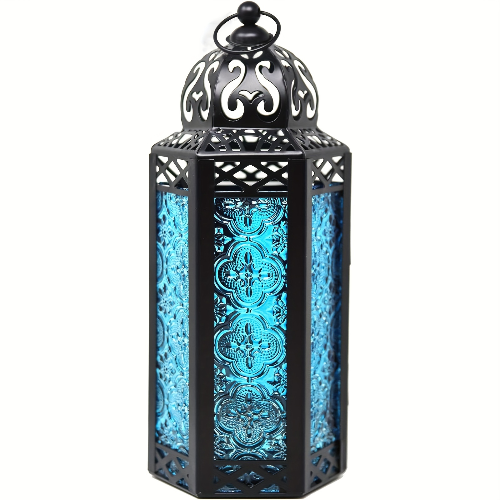 

1pc Moroccan Style Candle Holder, Desktop Blue Candle Holder Organizer, For Diy Crafts, Perfect For Eid Al-fitr, Ramadan Decor - Made Of Blue Glass