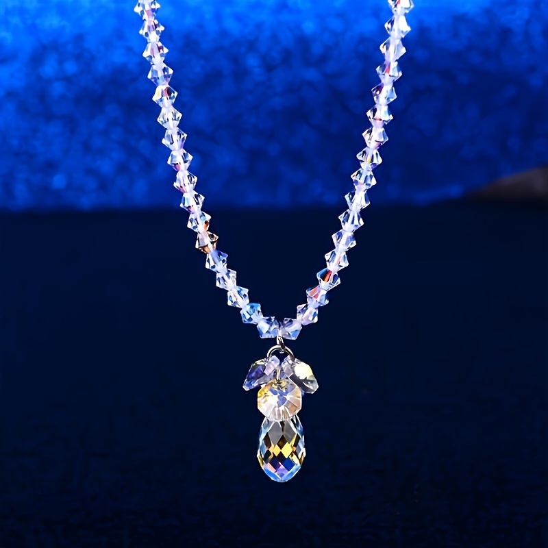 

Crystal Chain Necklace - White Aurora Synthetic Crystal Pendant Jewelry, No Plating, Gift For Christmas