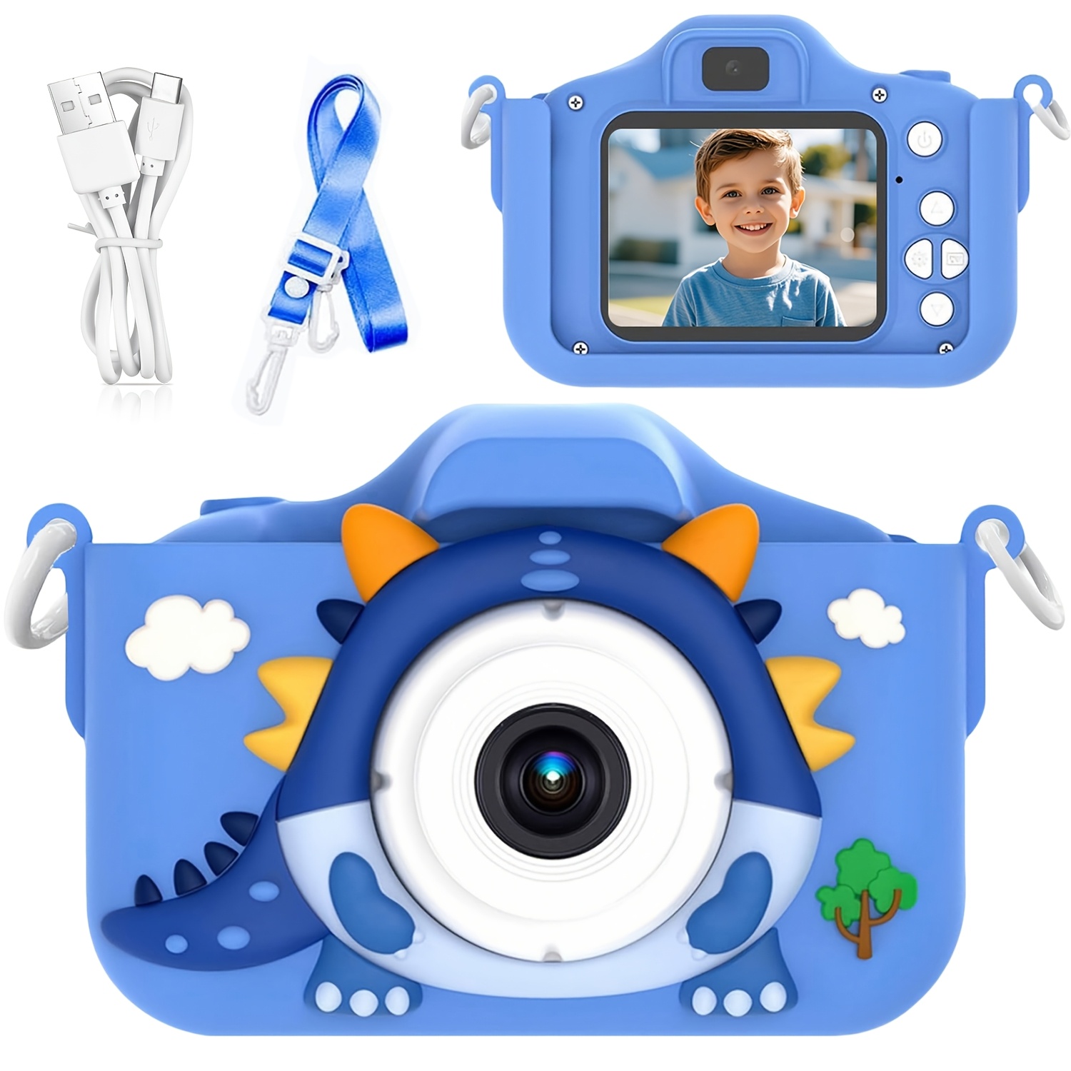 Image of 48mp Kids Camera Toy, 1080p Hd Video Cam With 2-inch Screen, Selfie Mode, Cartoon Stickers, Built-in Games & Soft Shockproof Cover, Perfect Surprise Gift For Kids Birthday Christmas