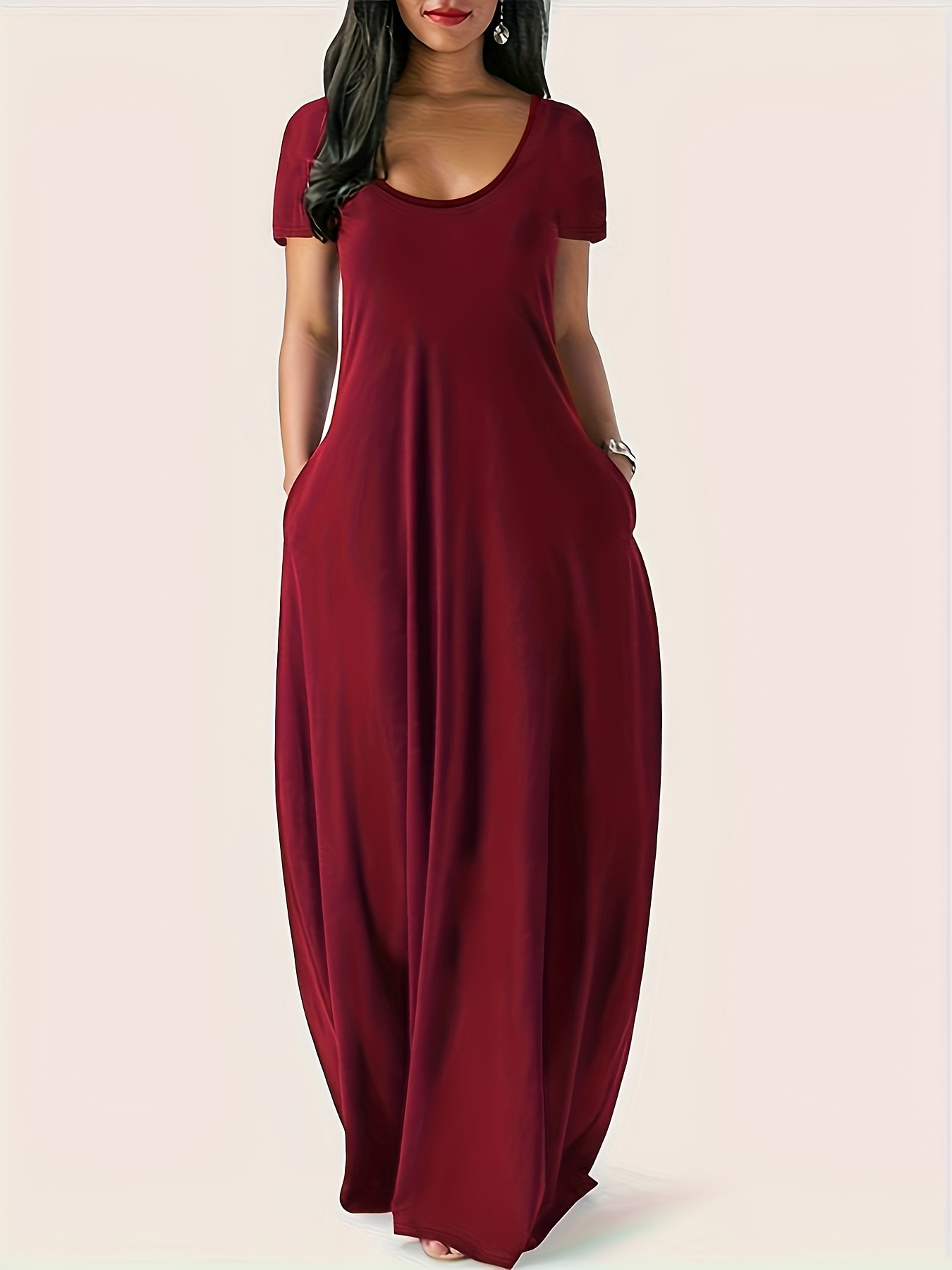 1pc elegant plus size maxi dress pockets polyester knit - Temu United Arab  Emirates