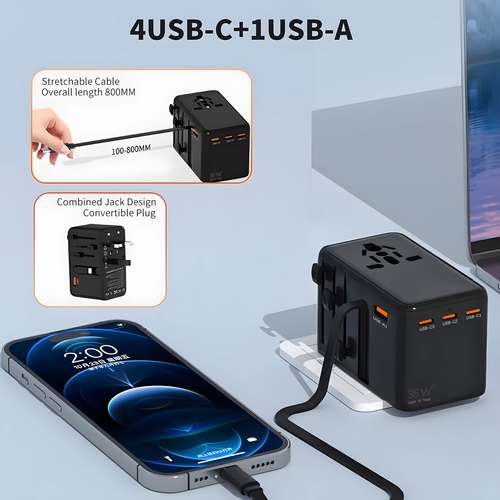 Chargeur Voyage 4 Ports 40W - Prise US/Canada Avec 2 USB-C Et 2 USB-A - Pour Téléphone, Tablette, Adaptateur International
