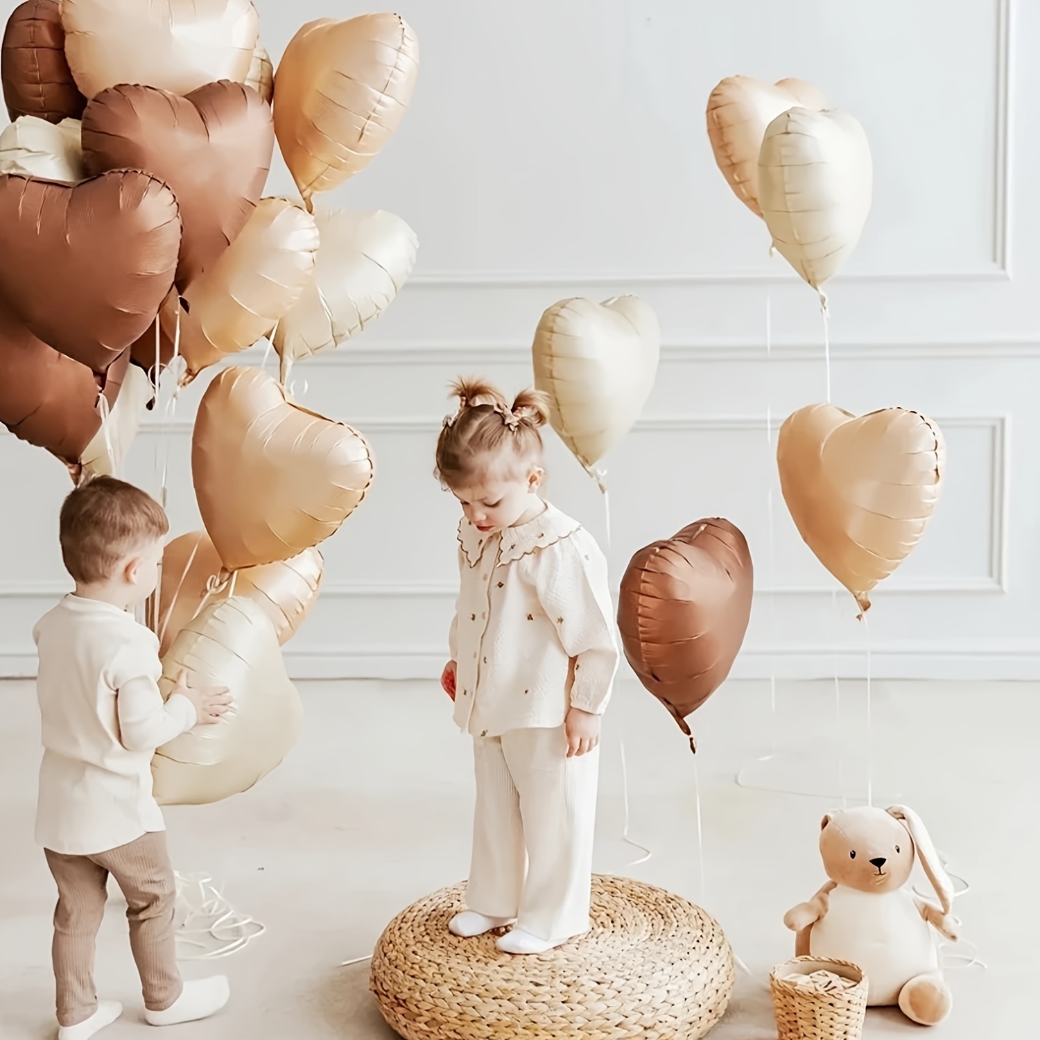 

18-inch Heart-shaped Foil Balloons In Brown, Apricot & Cream - Perfect For Valentine's Day, Engagements, Birthdays, Baby Showers & Weddings