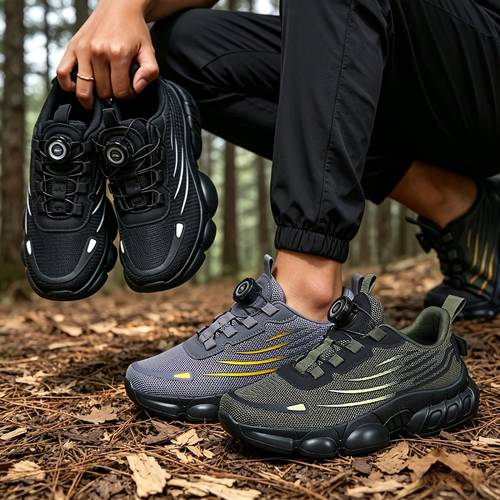 item picture mens outdoor sneaker boots with rotating design breathable hollow mesh in 3 color options lightweight thickened cushioned sole for sports and running comfortable casual suitable for daily commuting