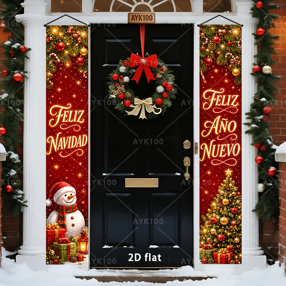TEMU 2D, 2 piezas Pancarta Navideña Española Navidad - Ornamentada, para Decoraciones Colgantes de Porche Delantero, Guirnalda Española con Navidad,