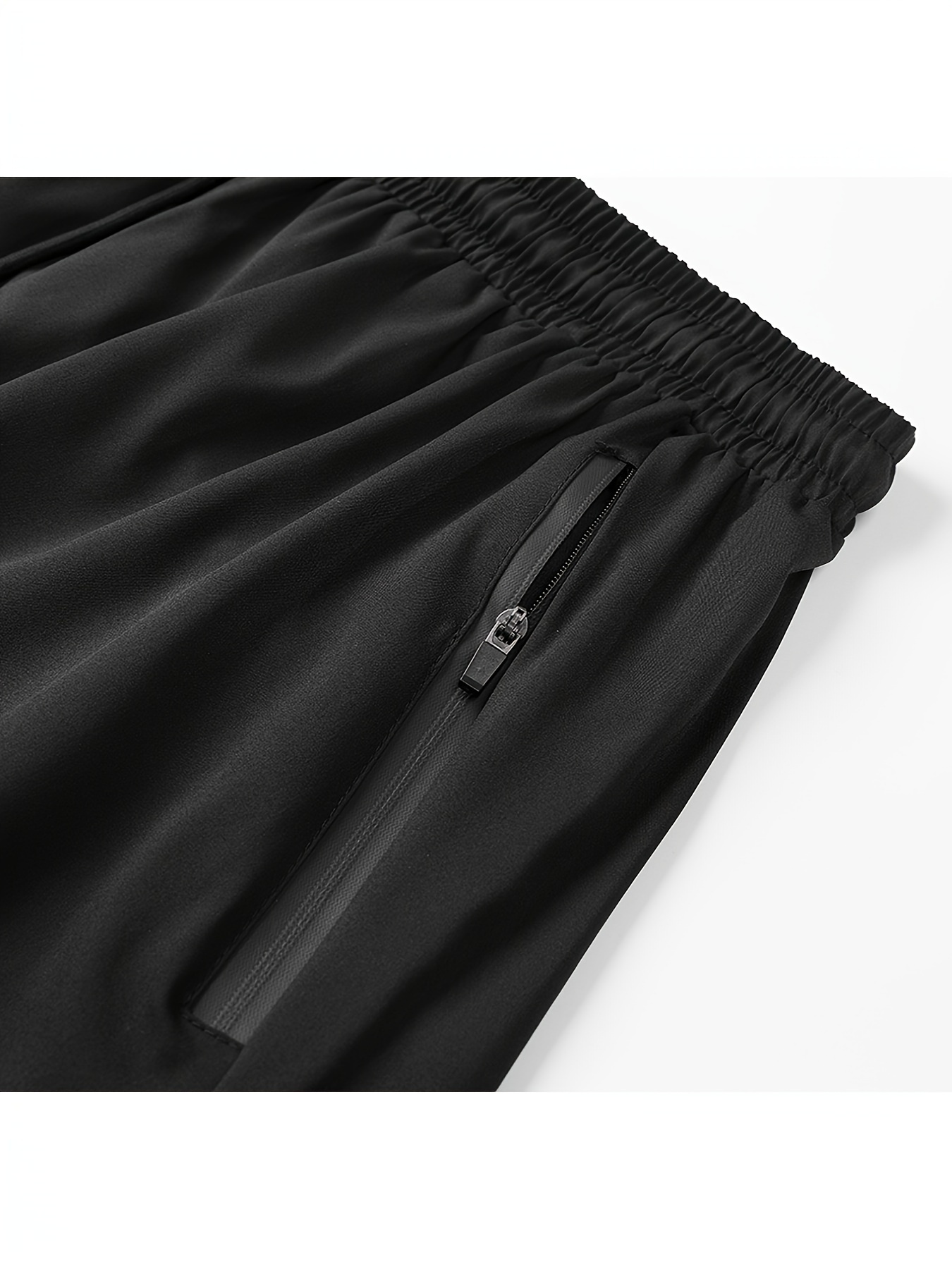 Men's Sleek Athletic Shorts - Lightweight, Quick-Dry Polyester with Zipper Pockets, Elastic Waistband & Drawstring | Casual Sportswear, Machine Washable