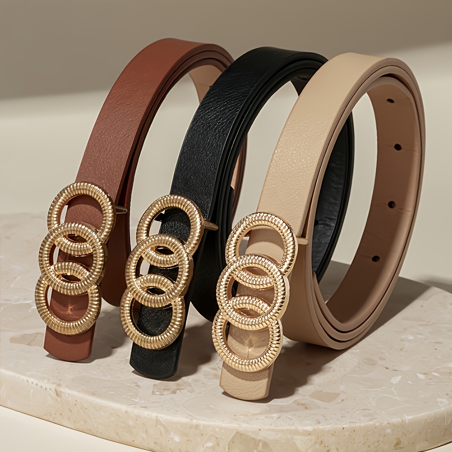 TEMU Ceinture 3 pièces à boucle à trois boucles dorées, une ceinture décontractée et stylée au design polyvalent adaptée aux t-shirts, pantalons,
