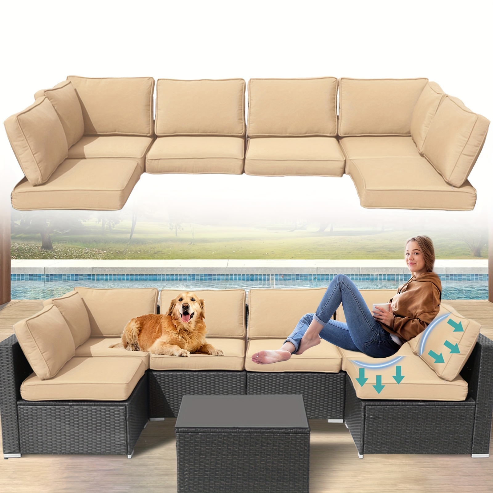 14pcs outdoor sofa cushion set water-resistant fade-proof dark