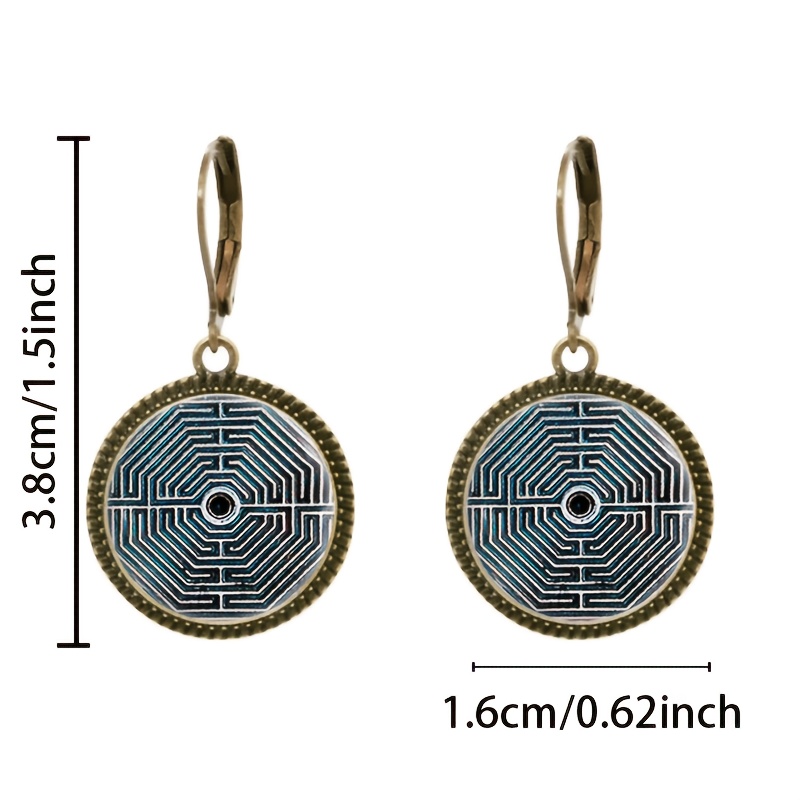 2pc Blue Classic Pendant Earrings Set, Maze Design