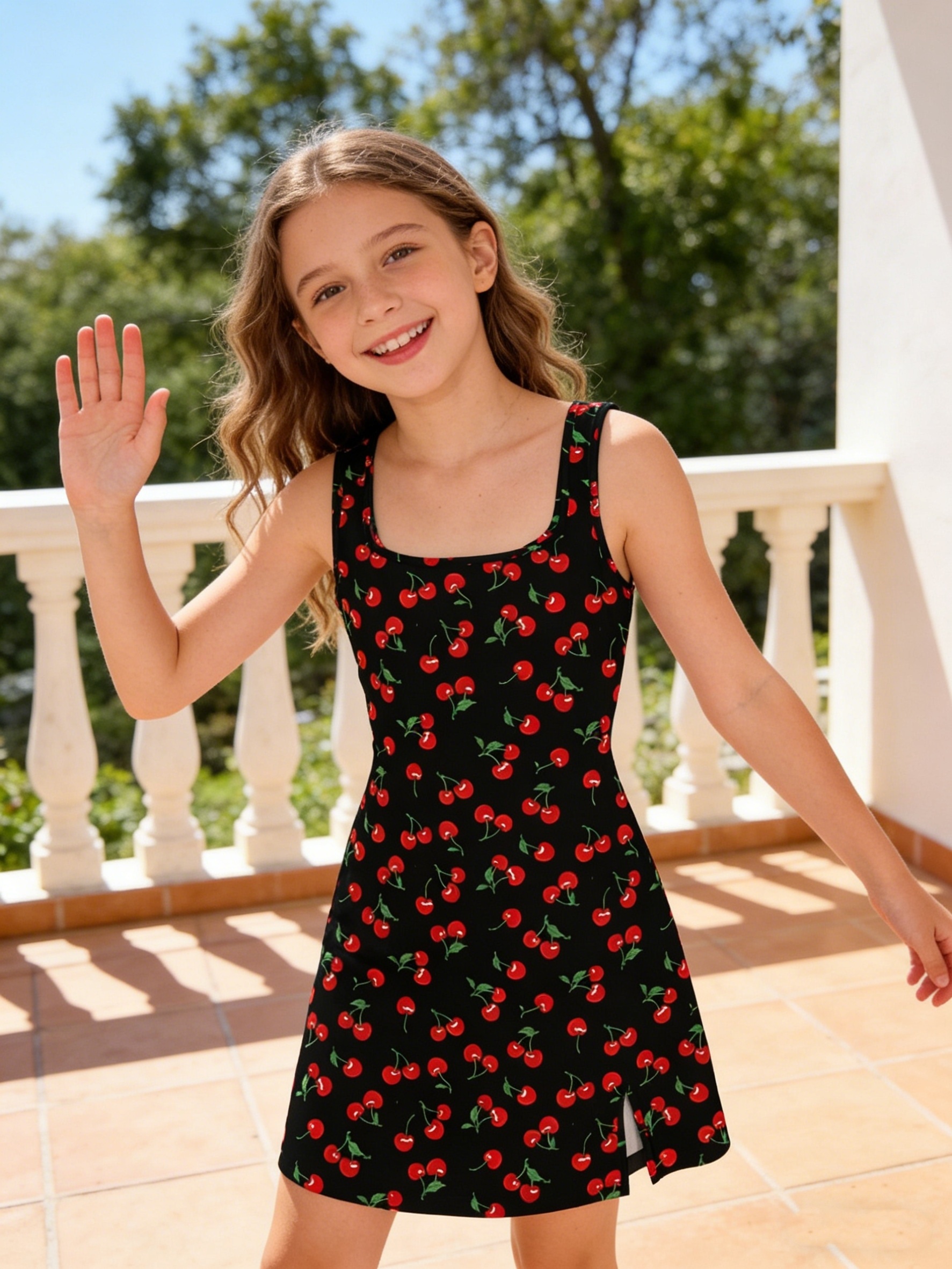 girls teen cherry print camisole dress square - Temu Bahrain