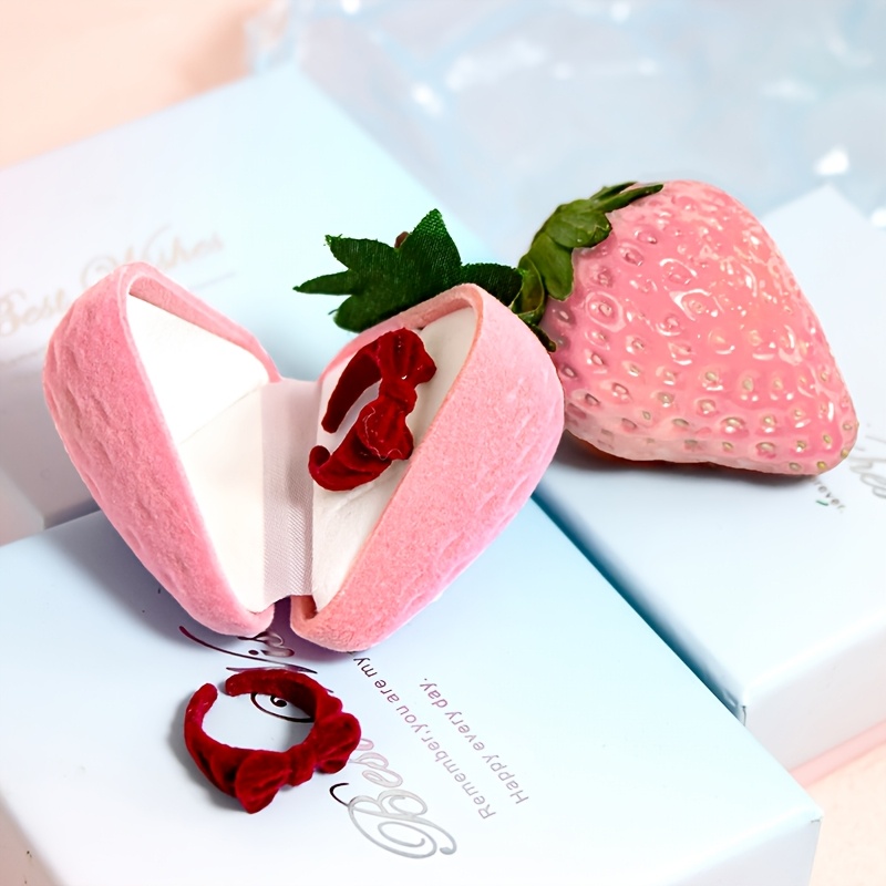 Cute Strawberry Jewelry Box for Rings, Plush Gift Packaging