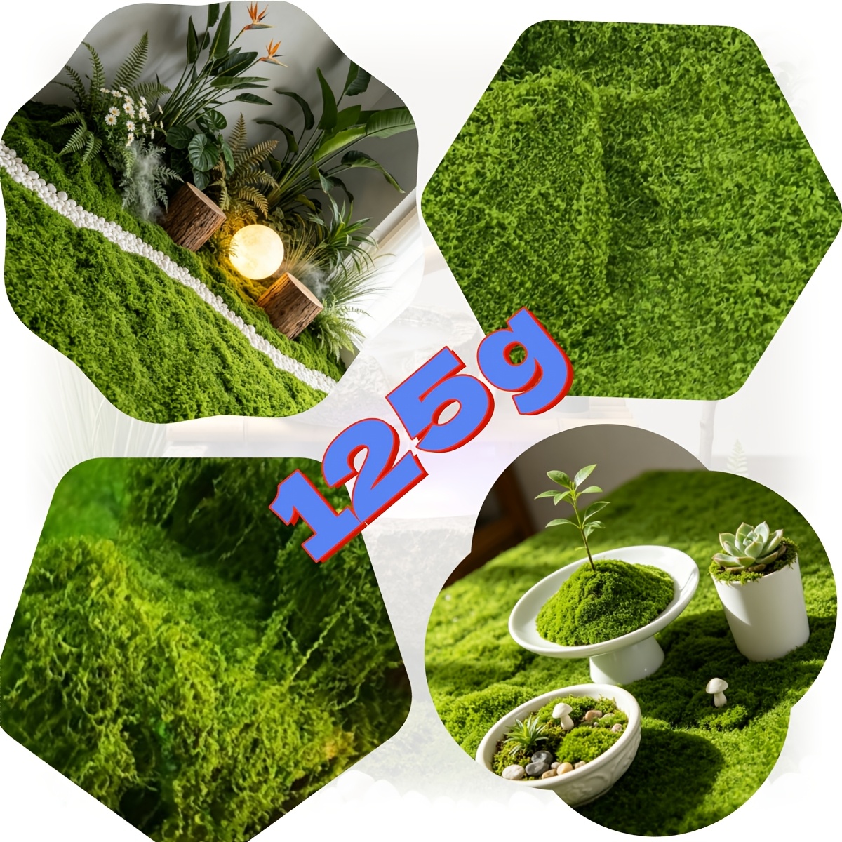 TEMU Mousse artificielle 125G, durable et résistante à la décoloration, faible entretien, haute simulation, décoration de jardin, lavable, convient