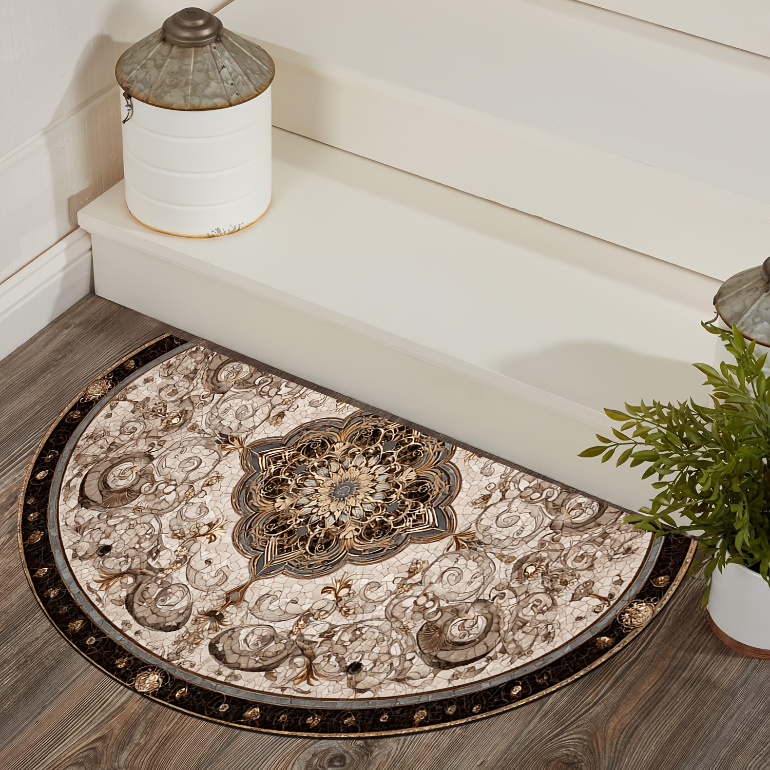 TEMU 1pc Vintage Ethnic Floral Print Pattern, Extra Large Door Mat, Semicircular Entrance Rug - Machine Washable, Suitable For Living Room, Study,