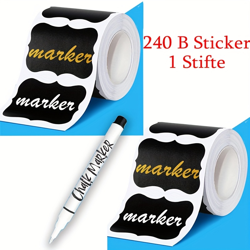 Image of 240pcs Reusable Labels & Erasable Marker, Self Adhesive Washable Stickers For Kitchen, Coffee Shop, Gift Wrapping & More, Removable & Reusable For Pantry, Bakery, Envelopes & Diy Crafts