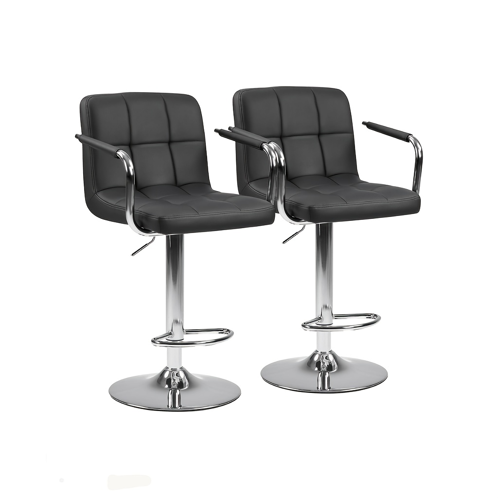 TEMU Bar Stools Set Of 2, Pu Leather Counter Height Bar Chairs | Adjustable Height, Barstools With Metal Armrests