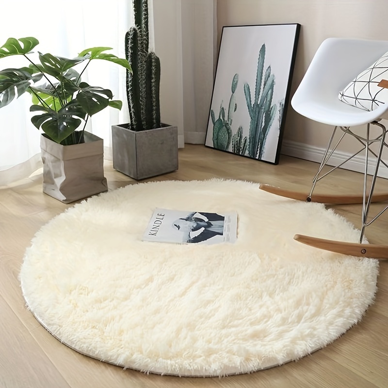 fluffy round area rug stain resistant non slip polyester mat for living room bedroom indoor decor machine made     christmas halloween easter more details 3