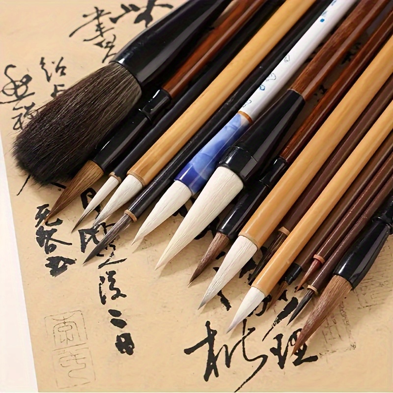 

18pcs Calligraphy & Brushes Set With Bamboo Pouch - Fluted Handle, Traditional Chinese Painting, Watercolor Pens For Artists