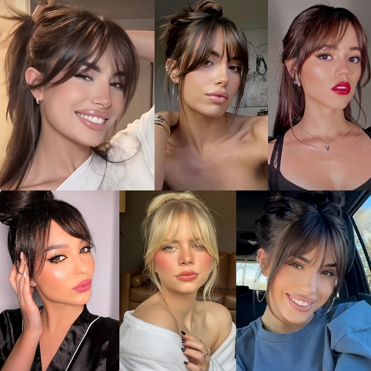 chic look elegant brown blonde clip in bangs wig for women fluffy synthetic hair with   fringe high temperature resistant versatile styling options short hair wig details 6