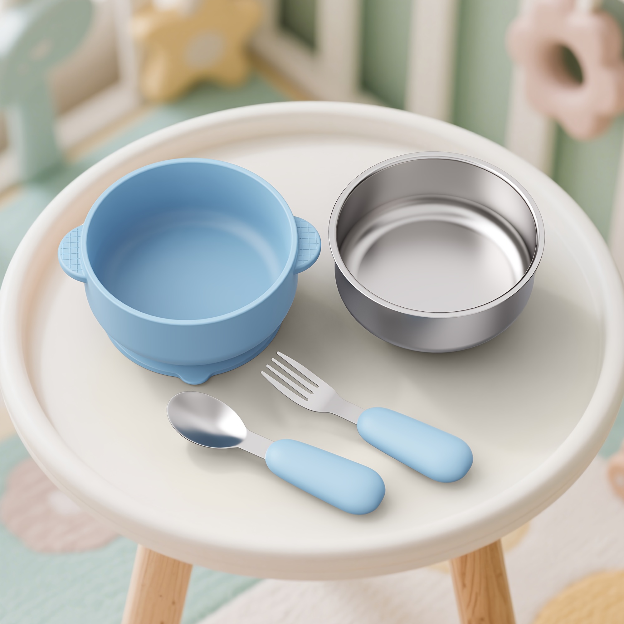 Set of 2 Stainless Steel Forks And Spoons with Silicone Handles, Designed for Easy Gripping, Ideal for New Self-Feeders, Gentle on Gums And Teeth, And Safe for Dishwasher Use