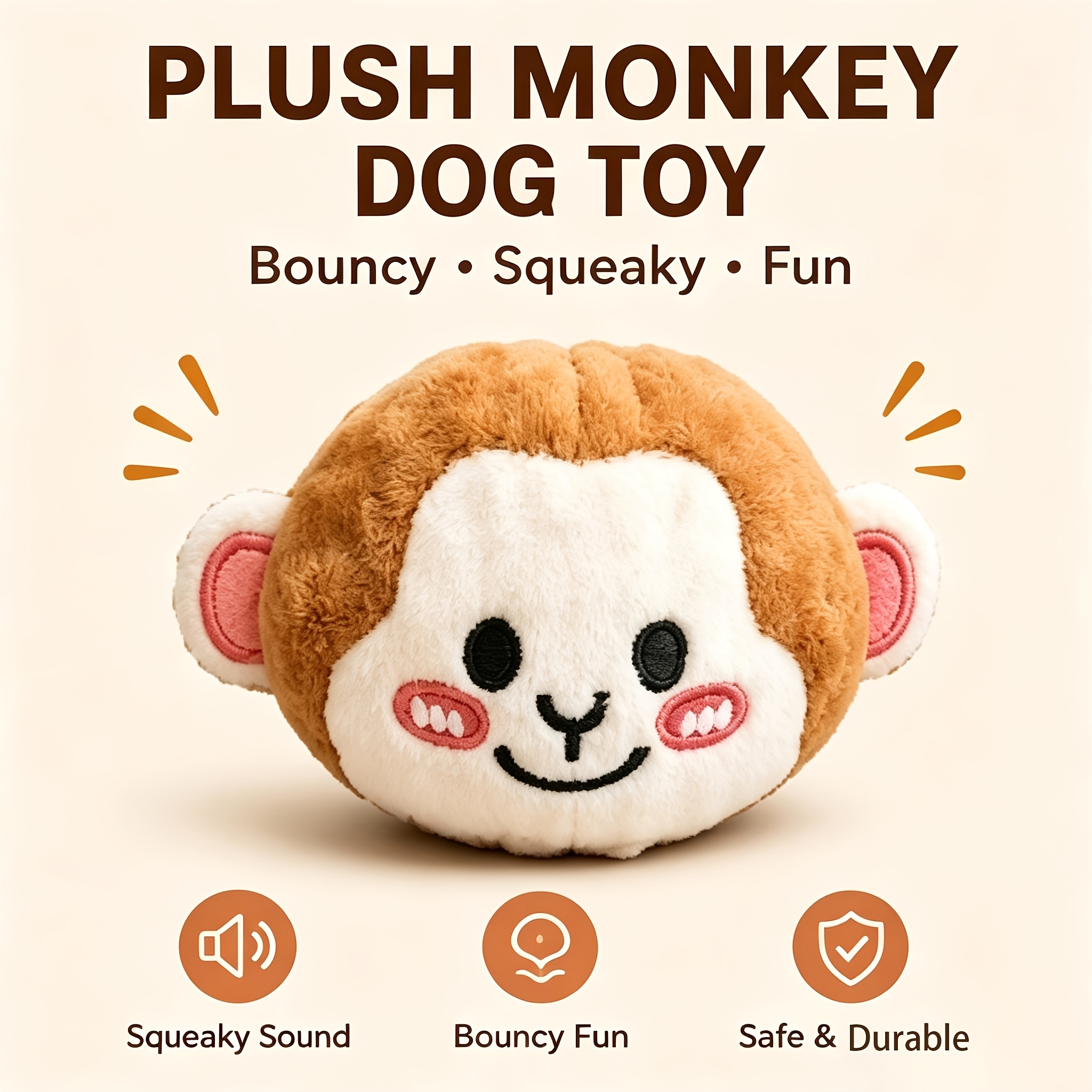 TEMU Jouet pour chien en peluche singe, poupée vocale rebondissante, résistant aux morsures et amusant pour chiens, jouet interactif pour animaux de