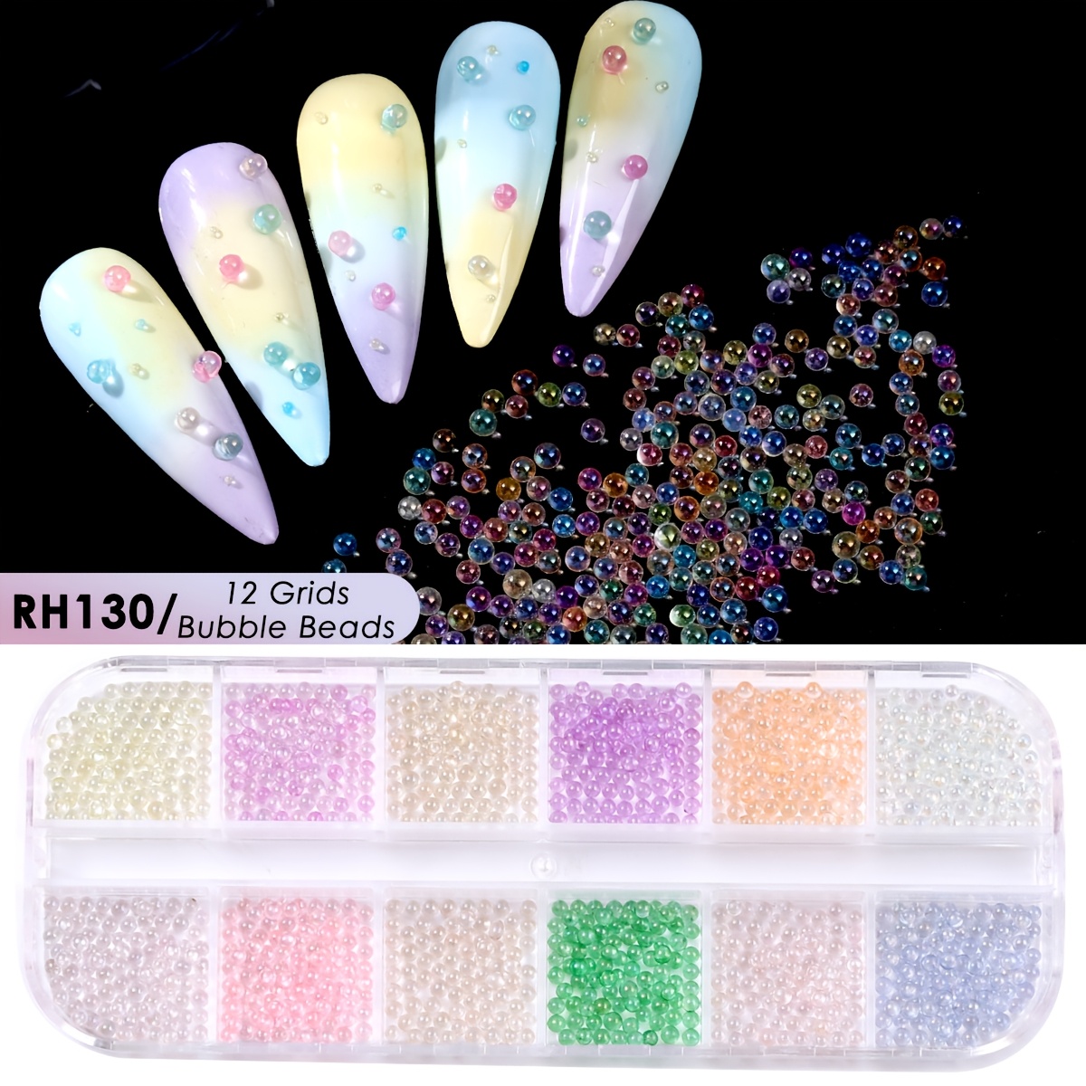 Image of 12 Grids Beads Nail Art Jewelry Round Ball Gems Summer Fashion Craft Ocean Decoration Manicure Additions