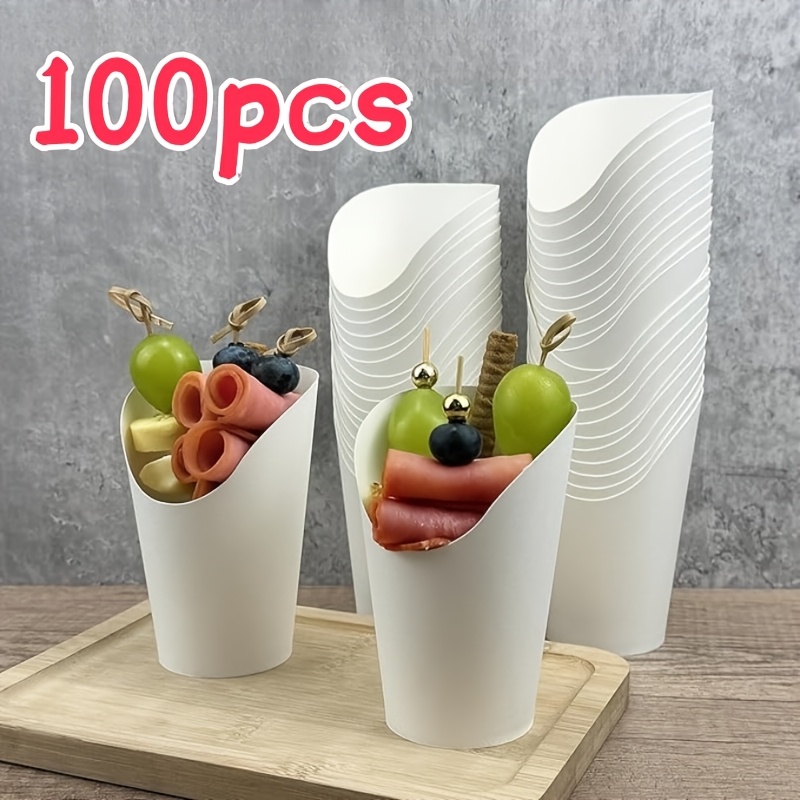 Image of 100 Packs Of White Paper Cooked Food Cups - Appetizer Cups For Party Snacks, Weddings, And Dining, Bowls For And Desserts