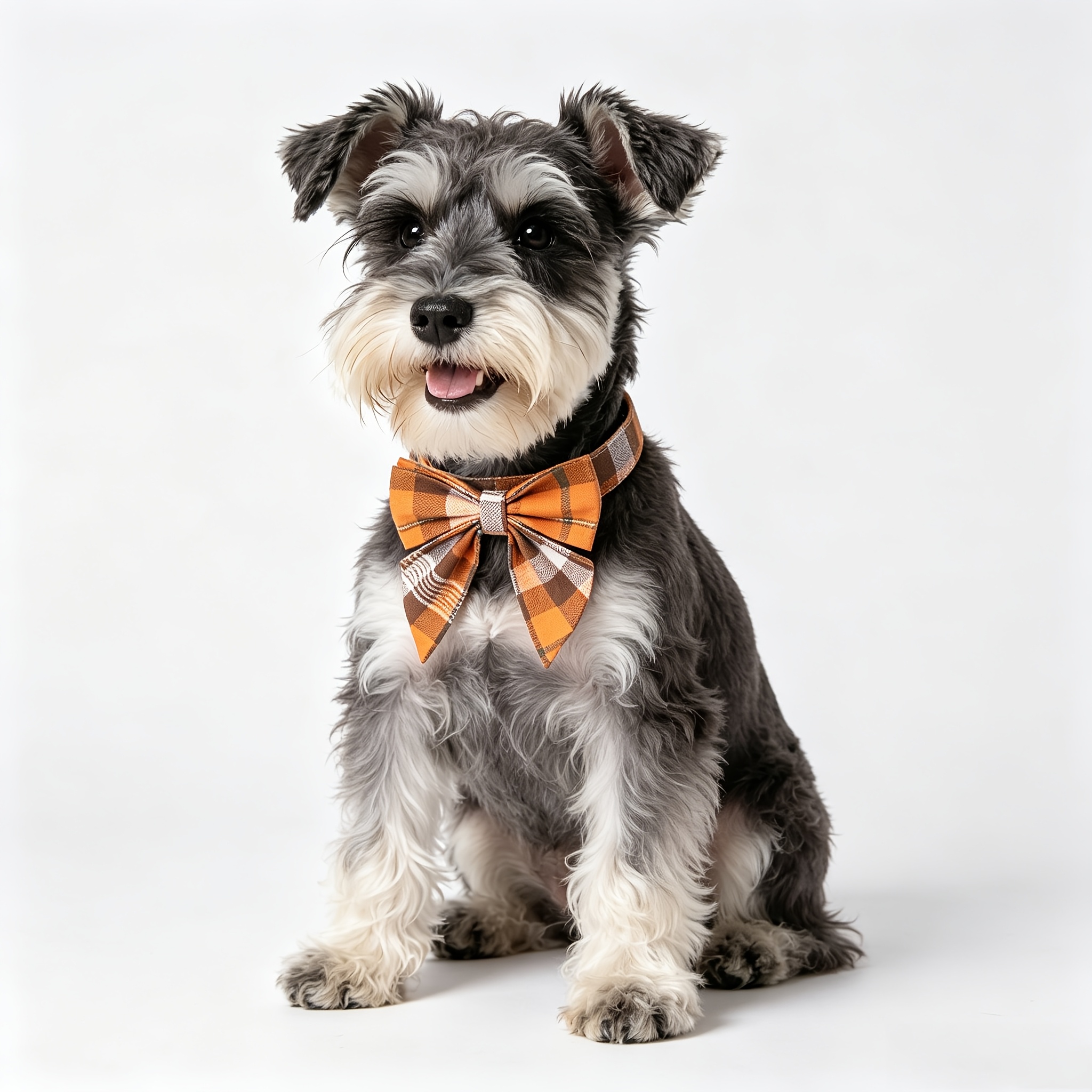 Adjustable Orange Plaid Dog Collar with Bow for Fall Holidays