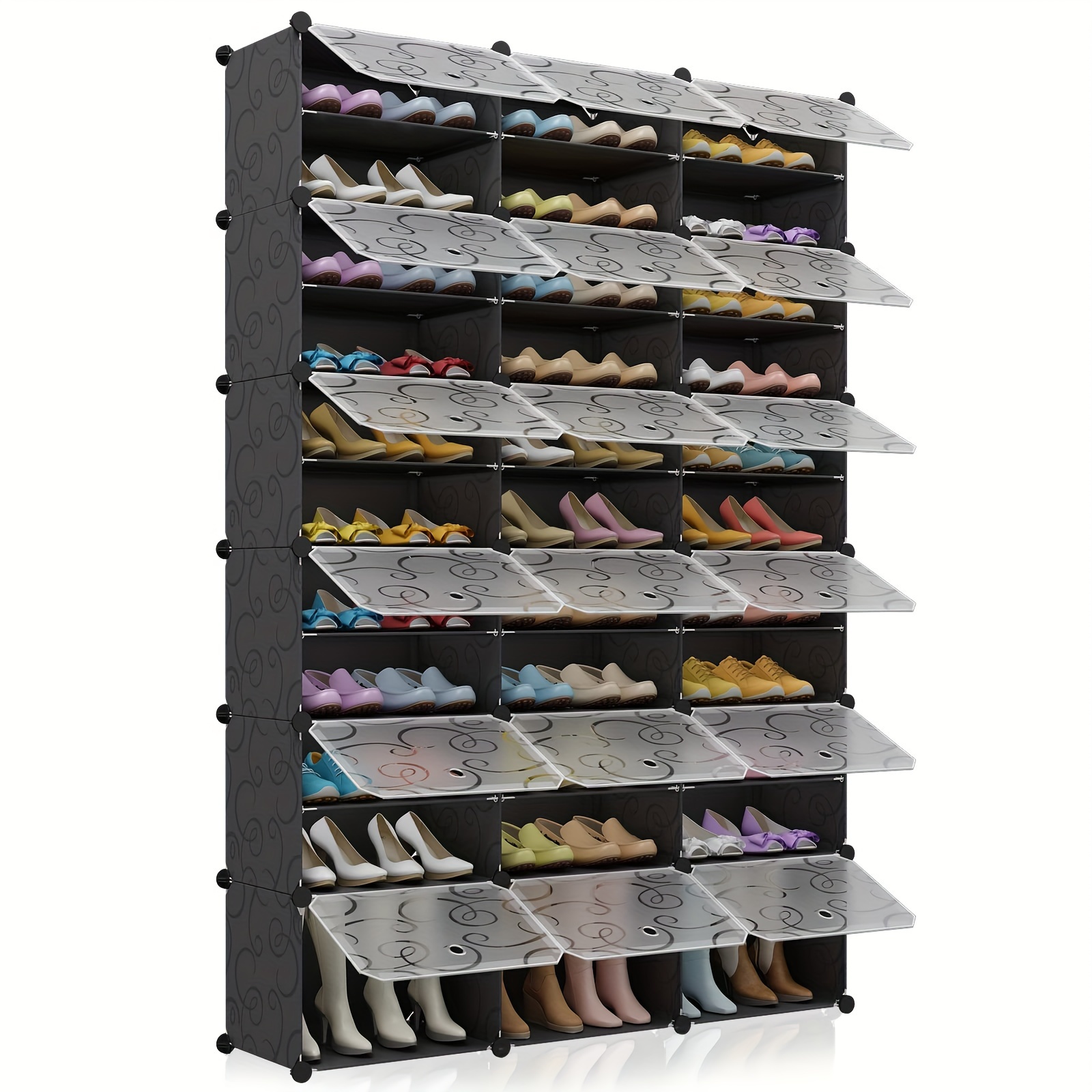 

72-pairs Shoe Storage Organizer Cabinet, Portable Shoe Rack Organizer With Door, Large Diy Plastic Detachable Shoes Shelves For Entryway, Bedroom, Black