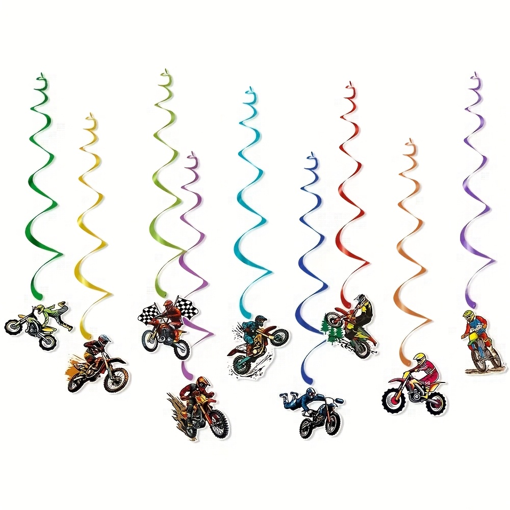 9 Motorcycle Spiral Ornaments Add And Excitement To Birthday Parties, Suitable For Party Decorations
