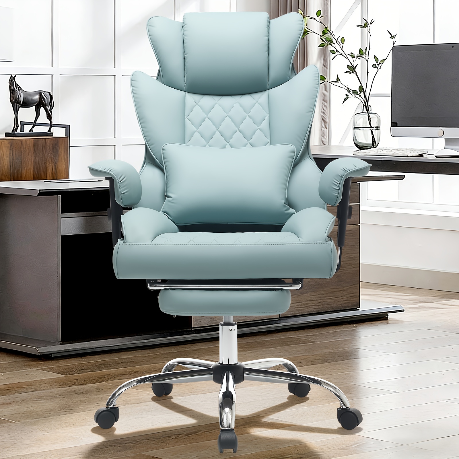 item picture Big And Tall Ergonomic Office Chair With Footrest, Extra Wide & Lumbar Support, Soft Fixed Armrests Comfortable Computer Desk Chair For Home Or Office