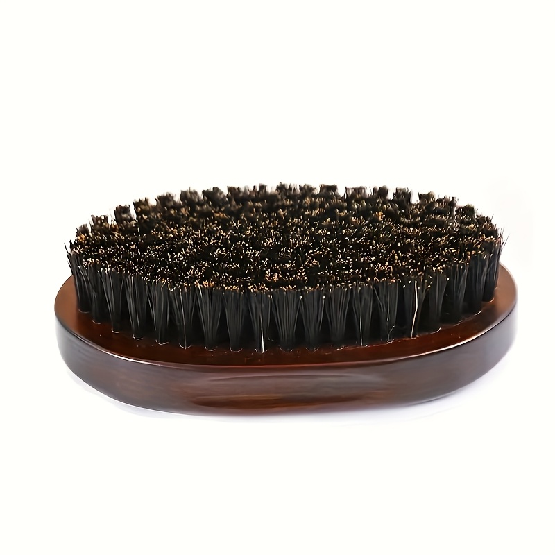 TEMU Custom Carved Beard Brush - Mane Bristle, Retro Arc , Unscented, Wooden Handle, Anti-static, Wooden, Hairbrush
