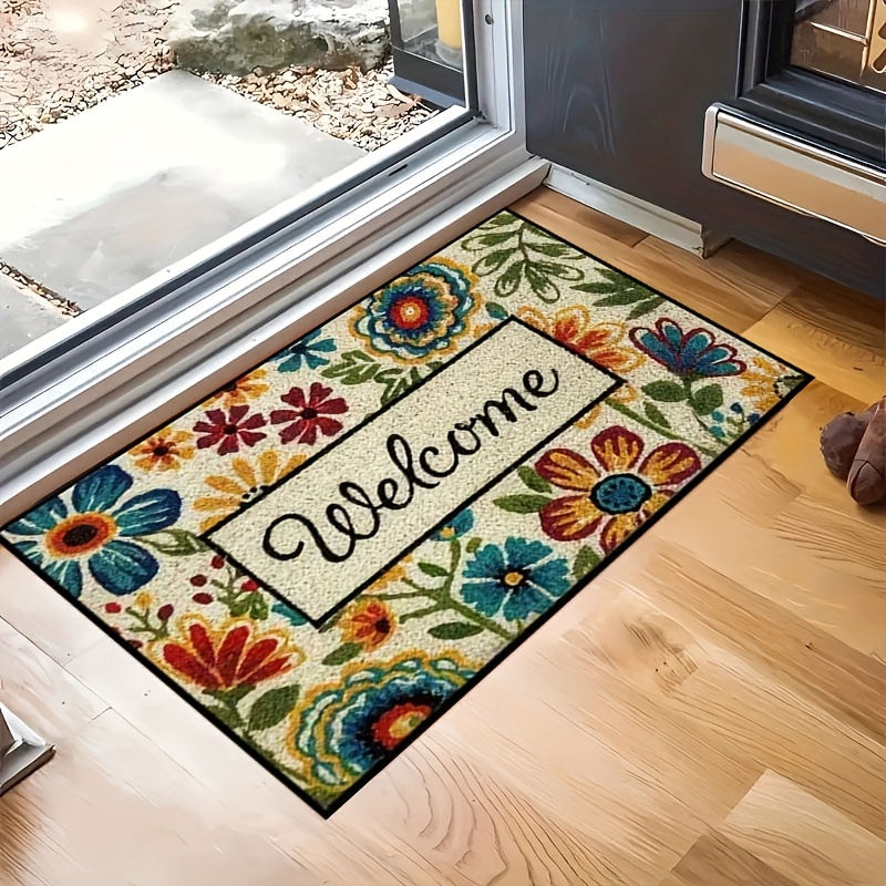 

Floral Pattern Welcome Doormat - Non-slip, Waterproof & Machine Washable Polyester Rug For Areas, Indoor/outdoor Decor - Perfect Valentine's Day Gift And Spring Decoration