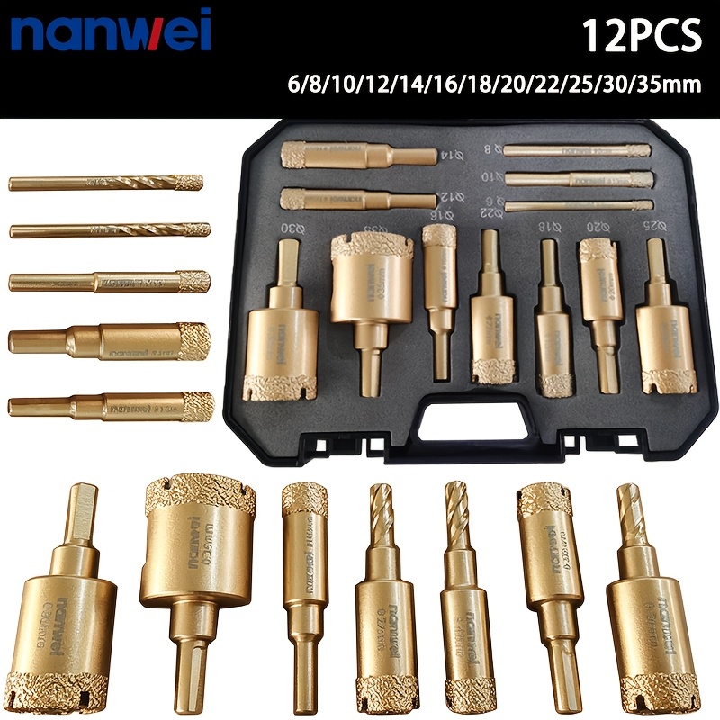 Image of Nanwei 12pcs Brazed Diamond Ceramic Drill Bits, Diamond & Reamer Bits, Multipurpose Drilling Tools For Glass, Marble, Brick, Ideal For Diy & Decoration Projects