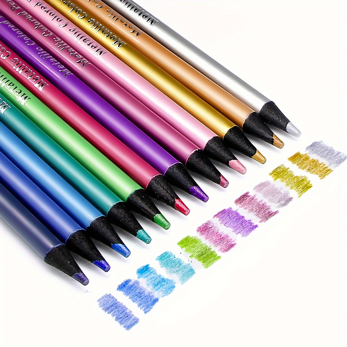 

12-pack Personalized Wooden Colored Pencils, Pre-sharpened Medium Point, Metallic Shades, Ideal For Sketching, Drawing, And Art Supplies