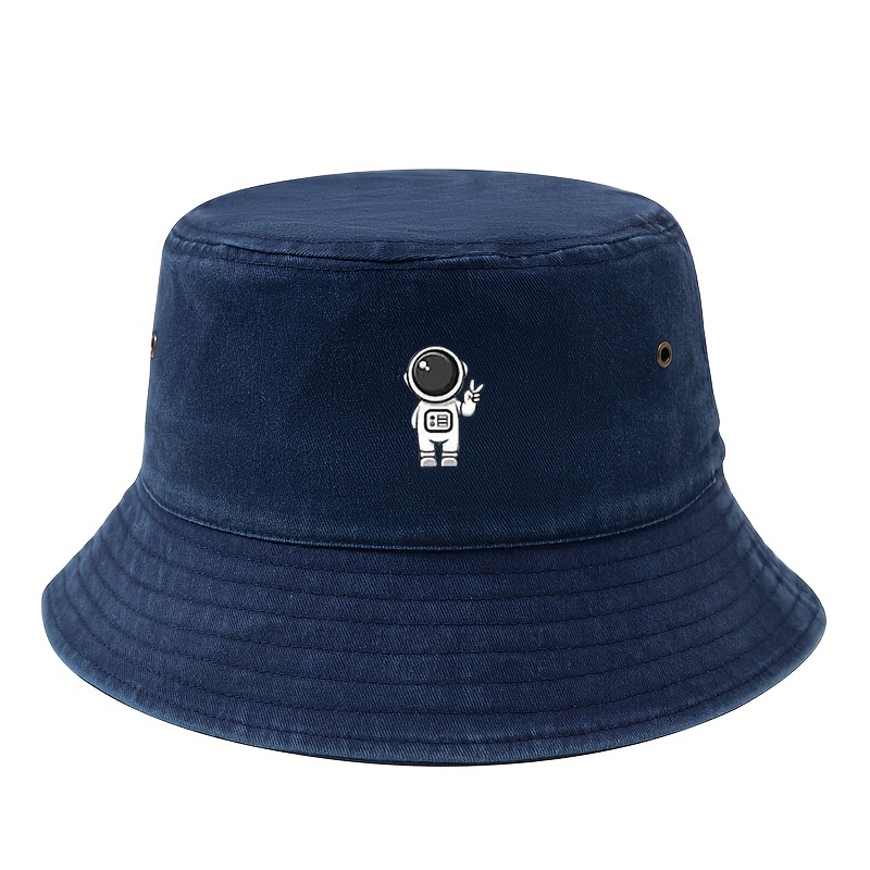 TEMU Cartoon Astronaut Fisherman Hat, Outdoor Casual Sports Sun Hat, Fashionable Washed Bucket Cap