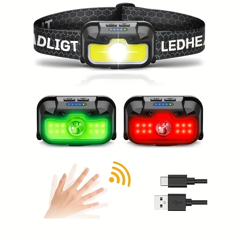 Linterna frontal recargable 3 unidades, 5 modos LED COB lámpara de cabeza  con sensor de movimiento para adultos, IPX 4 230° de haz ancho linterna  para