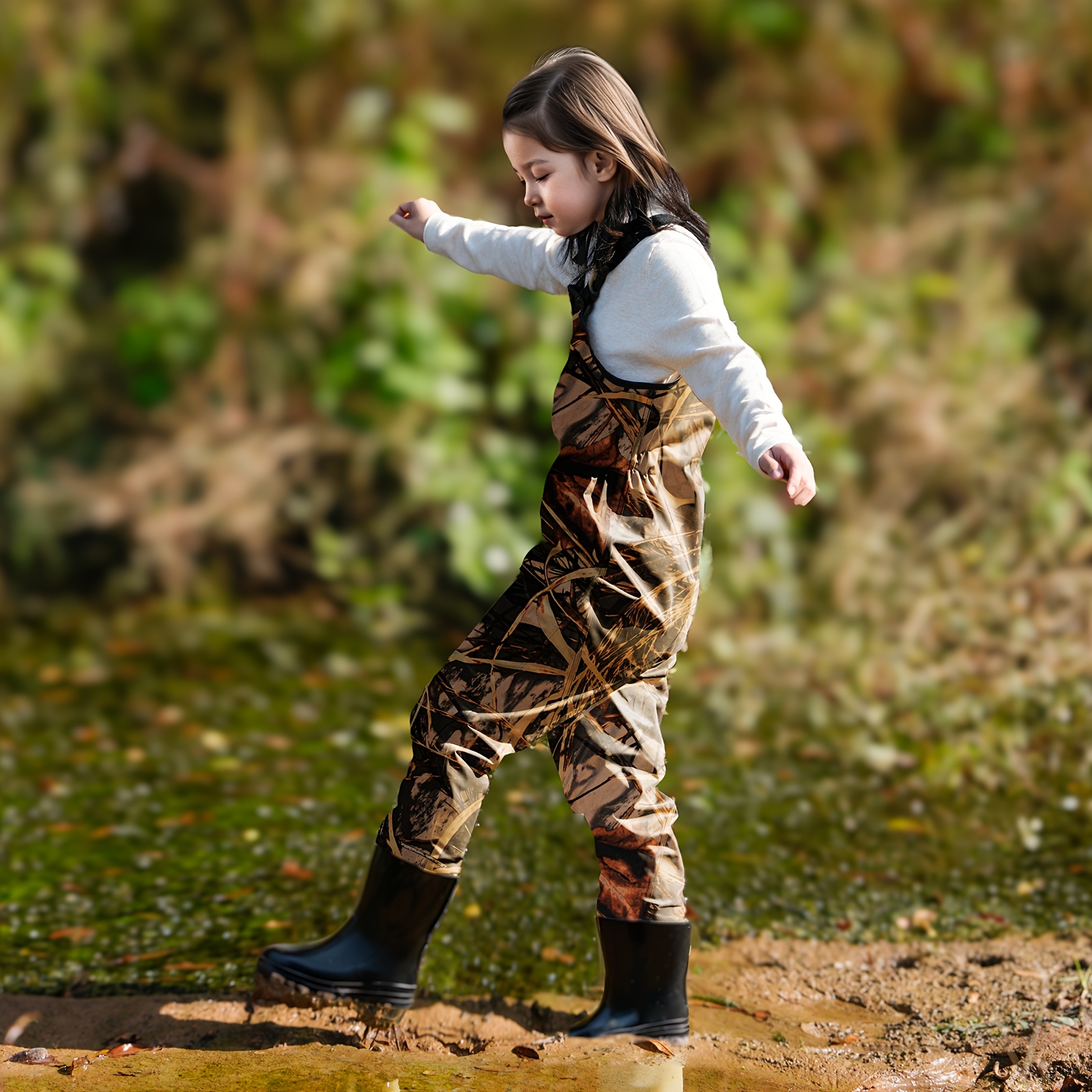 TEMU Ghosthorn Kids' Chest Waders: High-quality Youth Waders Designed For Hunting And , Featuring Integrated Boots And Durable Nylon Construction New