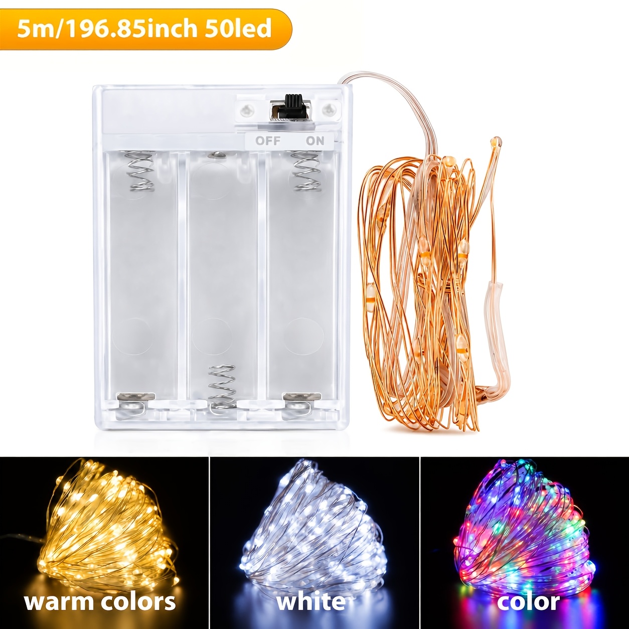 TEMU Juego de 1 cadena de luces de LED de interior para Navidad, cadena de Halloween de 100 LED con de pilas y alambre de cobre de 2 m/5 m/10 m para