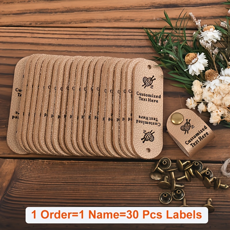 TEMU 30 Pezzi Etichette in Pelle Personalizzate con Borchie per Abbigliamento e Fai da Te - Patch Rettangolari Marrone Scuro
