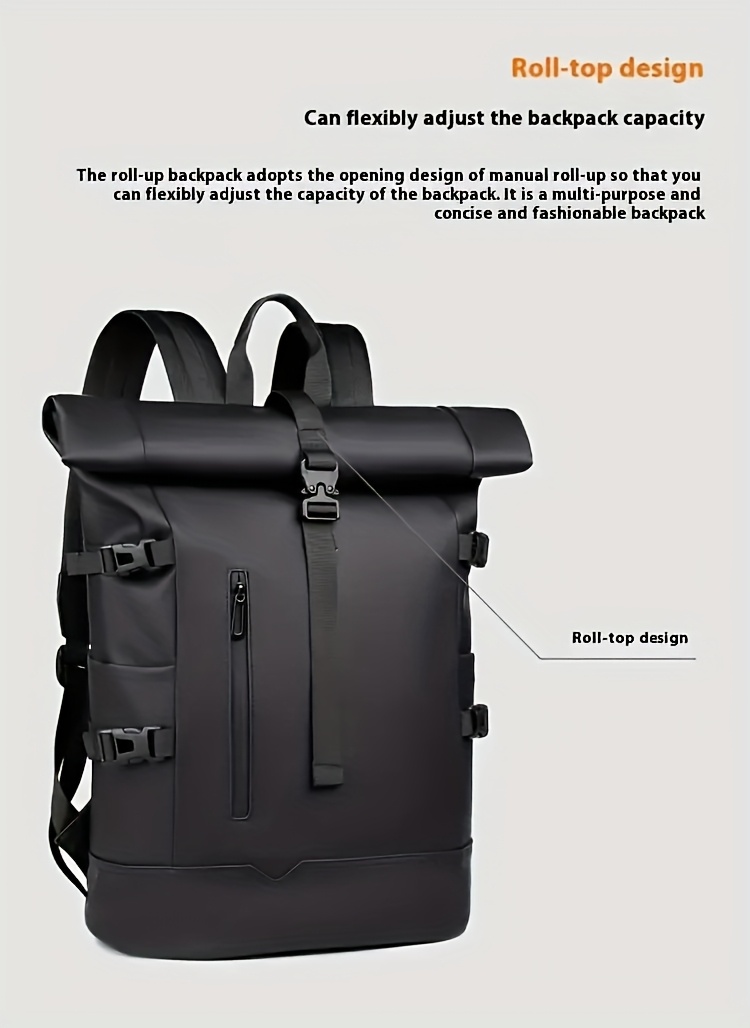 2026 New Men's Backpack, Minimalist Solid Color Travel Bag, Large Capacity PU Laptop Backpack - Ergonomic Shoulder Straps and Zipper Closure Business Commuter Bag, Multi-Compartment Foldable Office Outdoor Backpack | Modern Style Laptop Storage Bag