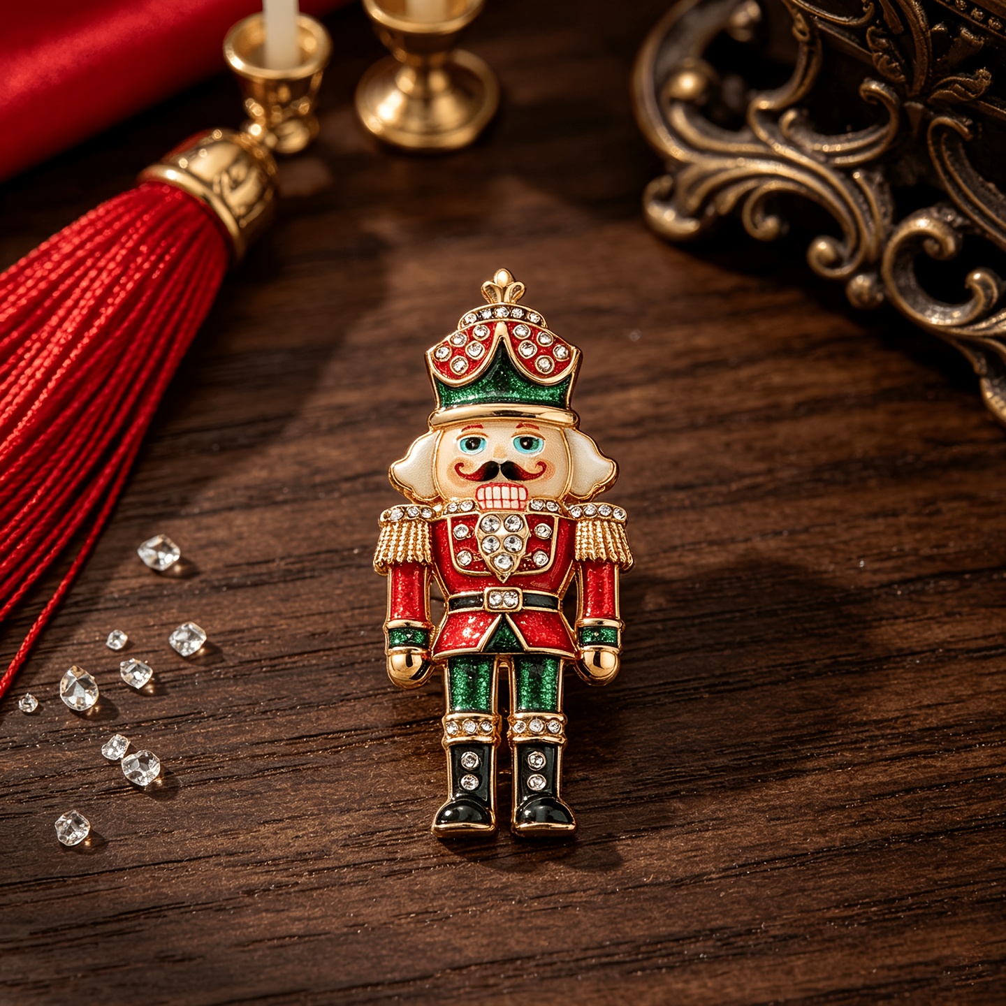 TEMU 1pc Solevdo Nutcracker Soldier Brooch Pin - Vintage European Lapel Pin Suitable For Coats, Sweater Dress Accessory With Nutcracker Rhinestone &