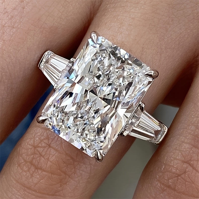 Image of S925 925 Silver Inlaid 8.6 Carat Full Moissanite Ring, Unisex Elegant Free Birthday Gift, Holiday Gift, Wedding Anniversary Gift, Christmas Gift