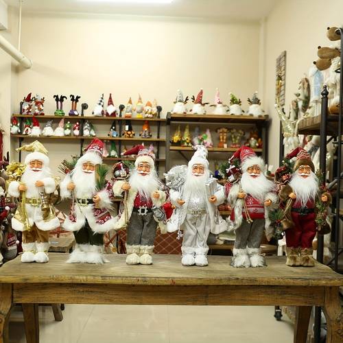 44.96cm Christmas Santa Claus Figurine - Festive Holiday Decor with Striped Hat, , And White Fur Trim - Ideal for Home, Office, And Party Decoration - No Electricity Required, Christmas Decorations Collectible Buildings & Accessories