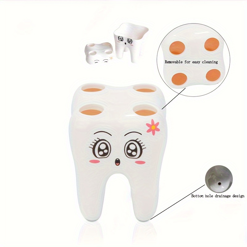 1pc toothbrush holder organizer cartoon design tooth shape holder with 4 holes bathroom accessories details 4