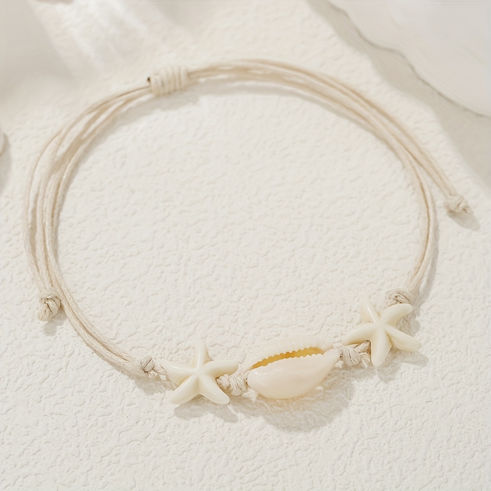 TEMU 1pc Minimalist Seashell Turquoise Pentagram Hand-woven Adjustable Rope Bracelet, Women's Fashion Bracelet, Suitable For Daily Wear, Summer
