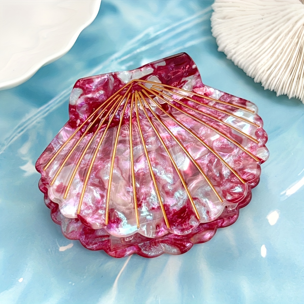 E-shop Neues vielseitiges Haar-Clip-Accessoire im Meerjungfrauen-Farben-Strandstil, hochwertige große Vintage-Muschel-Haarspange, langlebige