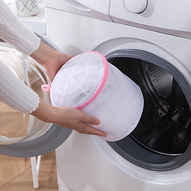 1pc laundry bra wash bags anti deforming mesh design foldable oval shape with pink zipper closure durable polyester   storage bags for travel small spaces laundry room organization oval mesh bag airflow design bag laundry room